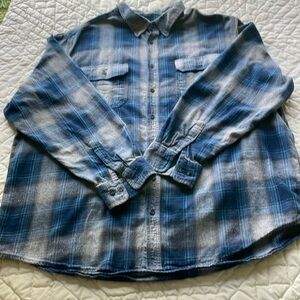 Flannel Shirt Size 3XL Blue & Gray Plaid Long Sleeve Button Down
